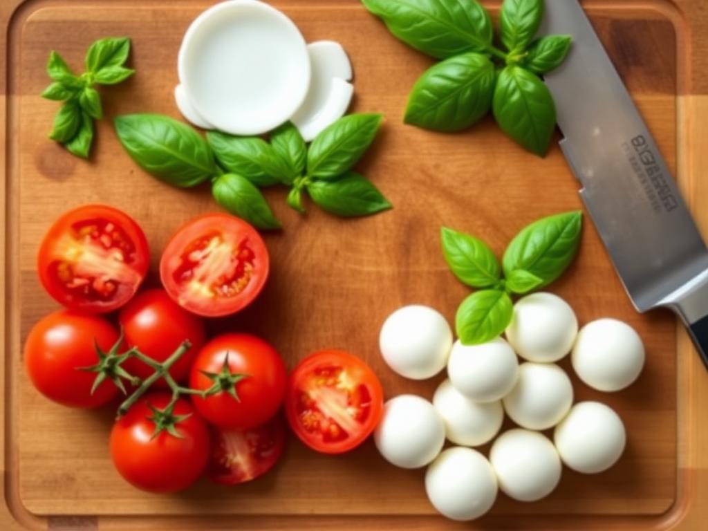 Corte tomates e mussarela